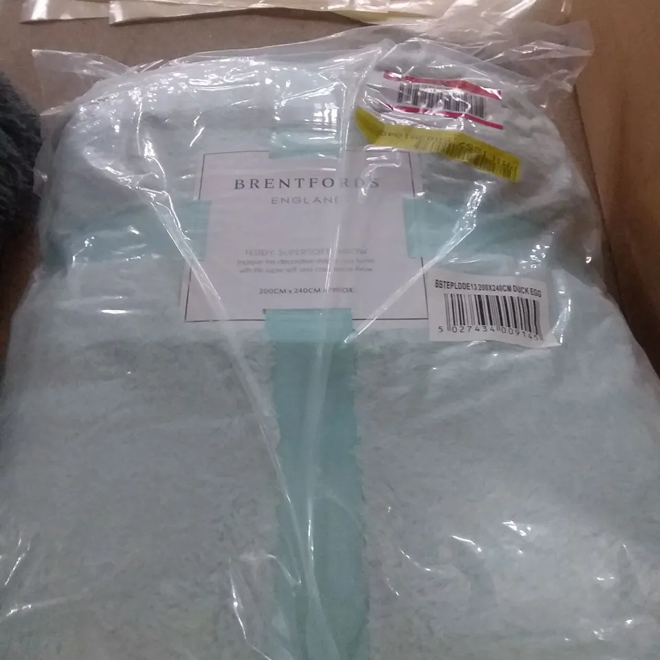 BRIDGETTE TEDDY FLEECE THROW OCHRE COLOUR: DUCK EGG