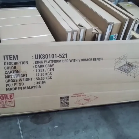 BRAND NEW KING PLATFORM BED WITH STORAGE BENCH  -DARK GREY-