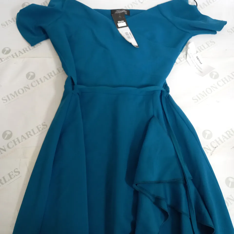FEVERFISH EXCLUSIVE BARDOT OFF SHOULDER DRESS IN BLUE - SIZE 10