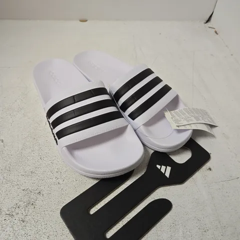 ADIDAS ADILETTE SHOWER SLIDES – WHITE/BLACK, UK 10