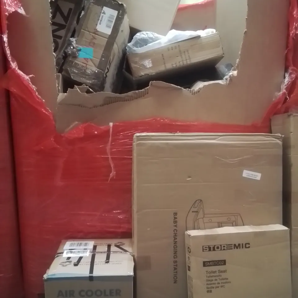 PALLET OF ASSORTED HOUSEHOLD GOODS AND PRODUCTS TO INCLUDE; BABY CHANGING STATION,BIKE STAND,AIR COOLER