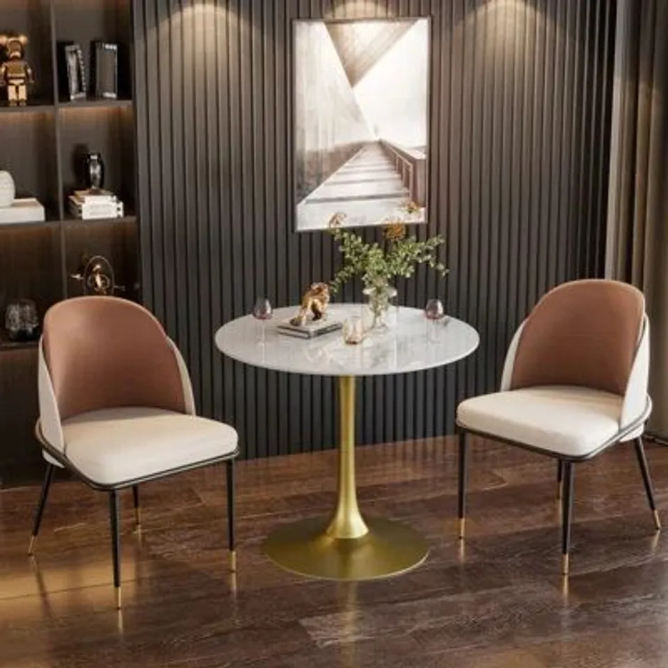 BOXED DINING TABLE MODERN ROUND KITCHEN TABLE WITH METAL PEDESTAL 