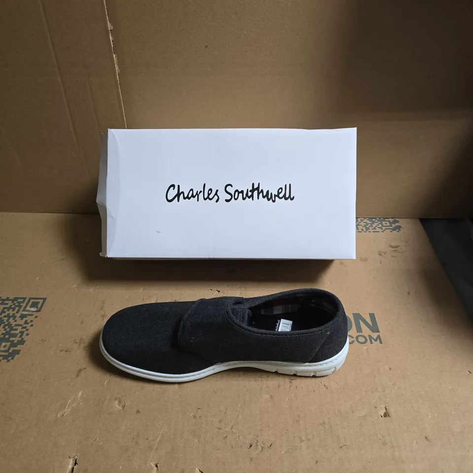 CHARCOAL CANVAS SLIP-ON SHOE WITH VELCRO STRAP - UK SIZE 9 