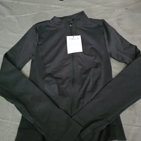 TALA SCULPT SEAMLESS ZIP-THROUGH MOCK NECK FULL-LENGTH JACKET – SMALL