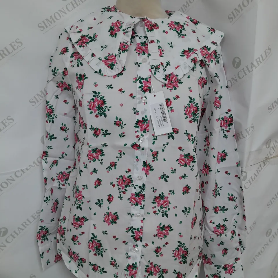 BOUTIQUE BY HAWES & CURTIS PRETTY ROSES BLOUSE IN WHITE/PINK SIZE S