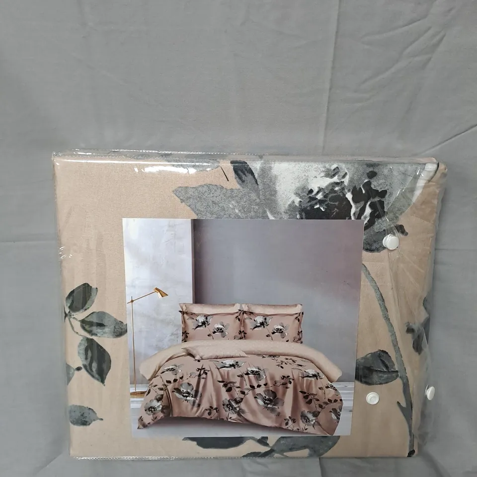 SERENITY NIGHT DUVET COVER SET - BROWN/GREY FLORAL PRINT - SIZE 225CM X 220CM