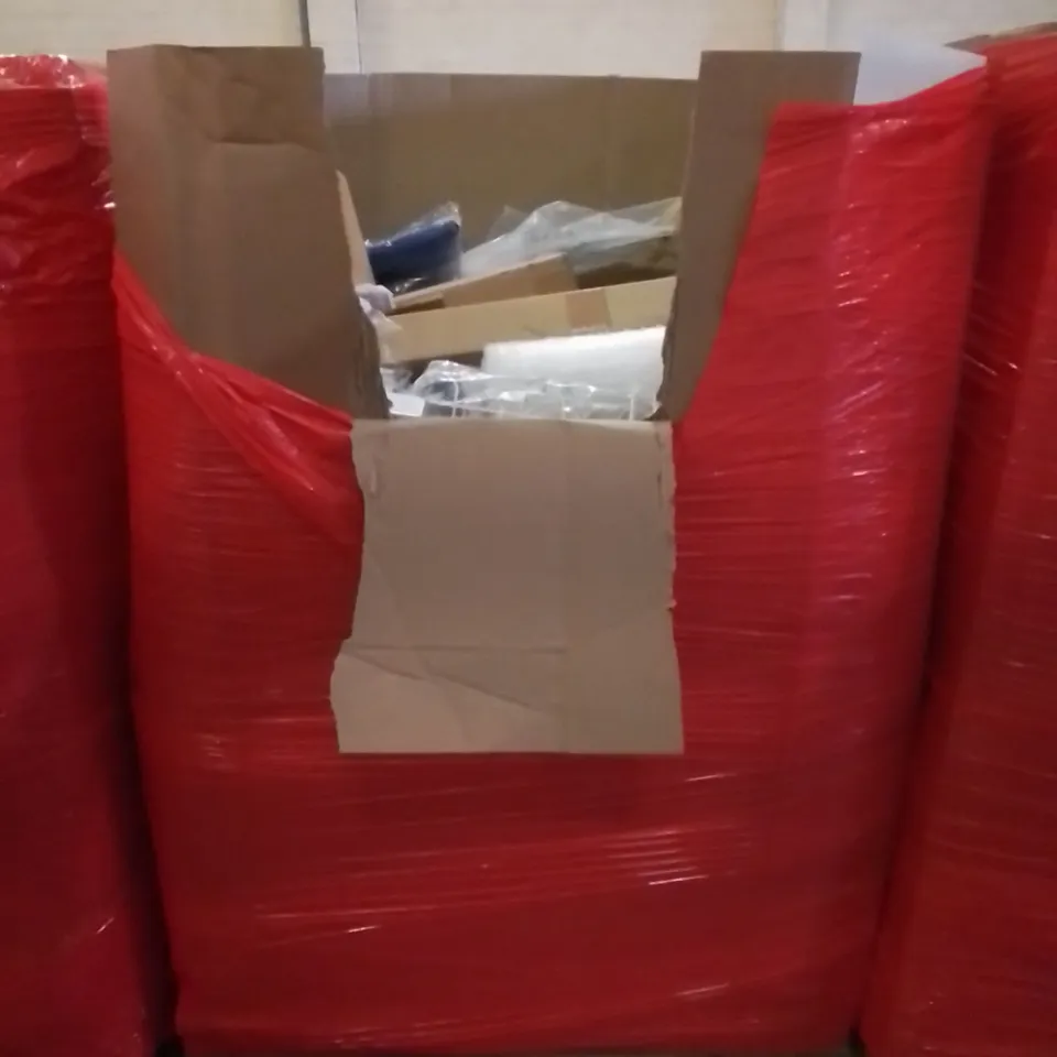 PALLET CONTAINING ASSORTED HOUSEHOLD & HOME IMPROVEMENT PRODUCTS. INCLUDES DOOR MAT, RUG, UTILITY CART, DOG HARNESS ETC 