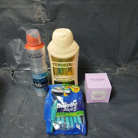 APPROXIMATEY 20 ASSORTED HEALTH AND BEAUTY PRODUCTS TO INCLUDE GILLETTE BLUE II RAZORS, TENDRINA HAND AND BODY LOTION AND L'OREAL MEN EXPERT DEODORANT