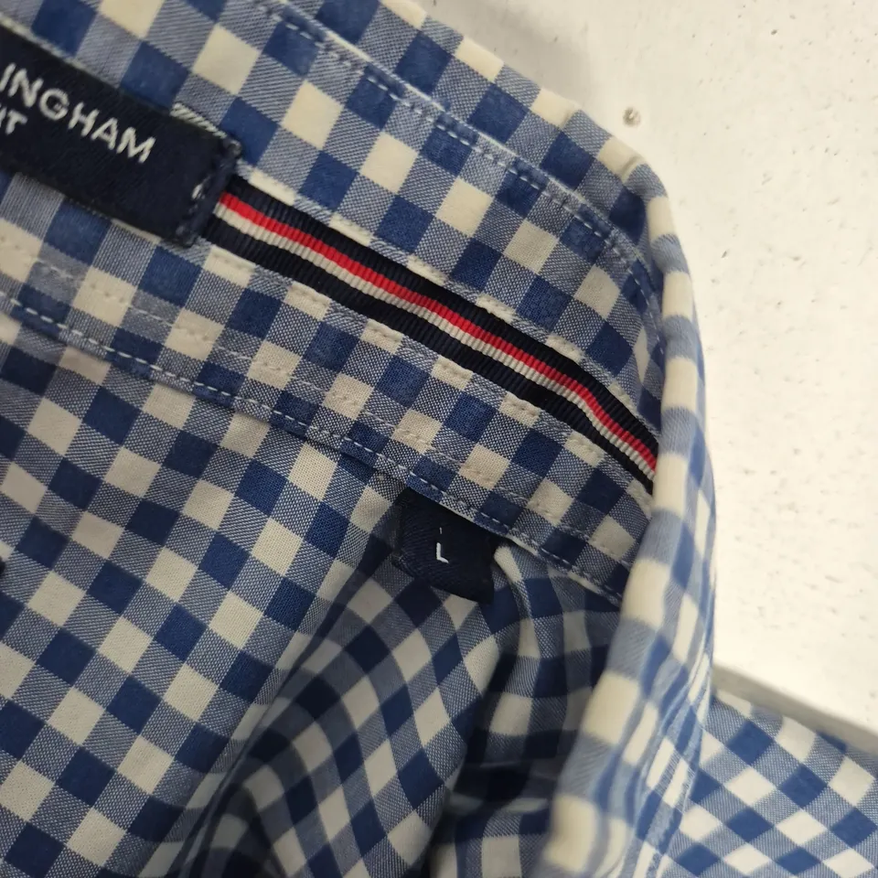 GANT THE POPLIN GINGHAM REGULAR FIT SHIRT – BLUE/WHITE CHECK, UK SIZE L (MEN'S)