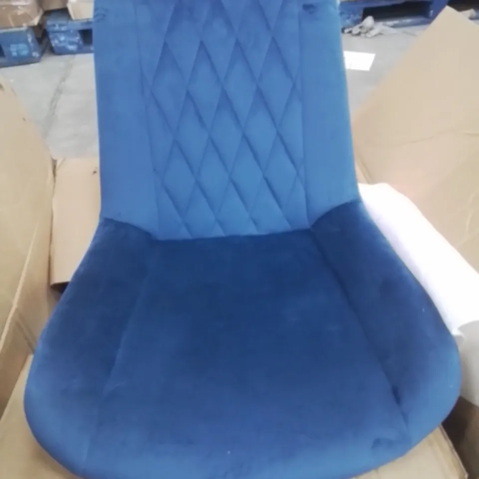 BOXED PAIR OF BLUE DESIGNER FABRIC UPHOLSTERED DINING/SIDE CHAIRS 