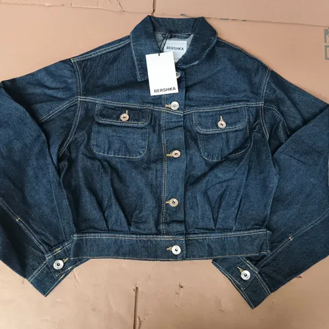 BERSHKA LONG SLEEVE DENIM JACKET IN BLUE SIZE SMALL