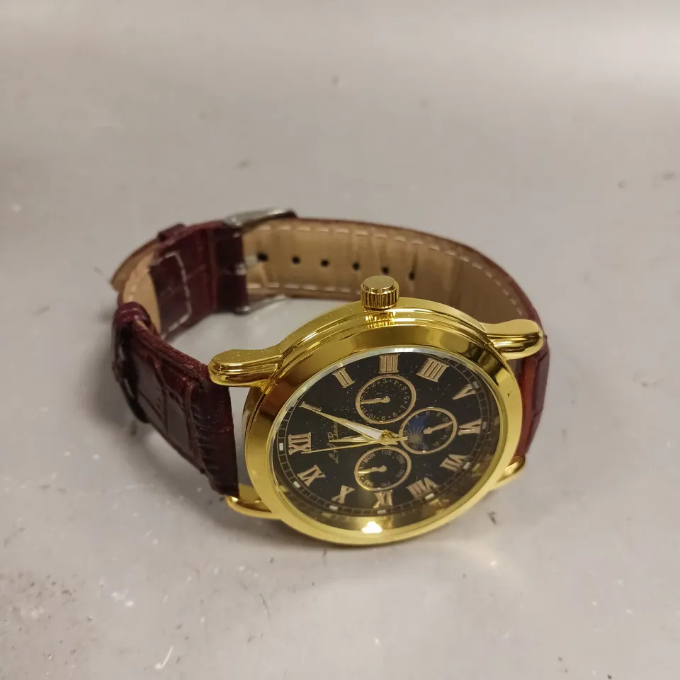 MENS LA BANUS WATCH – GOLD COLOUR CASE – LEATHER STRAP