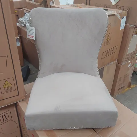 BOXED PAIR OF INDUS VALLEY TAUPE VELVET UPHOLSTERED DINING CHAIRS