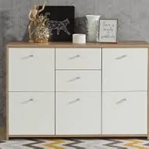 BOXED BEST CHEST STORAGE CABINET WITH 2 DRAWERS AND 5 DOORS IN ARTISAN OAK/WHITE