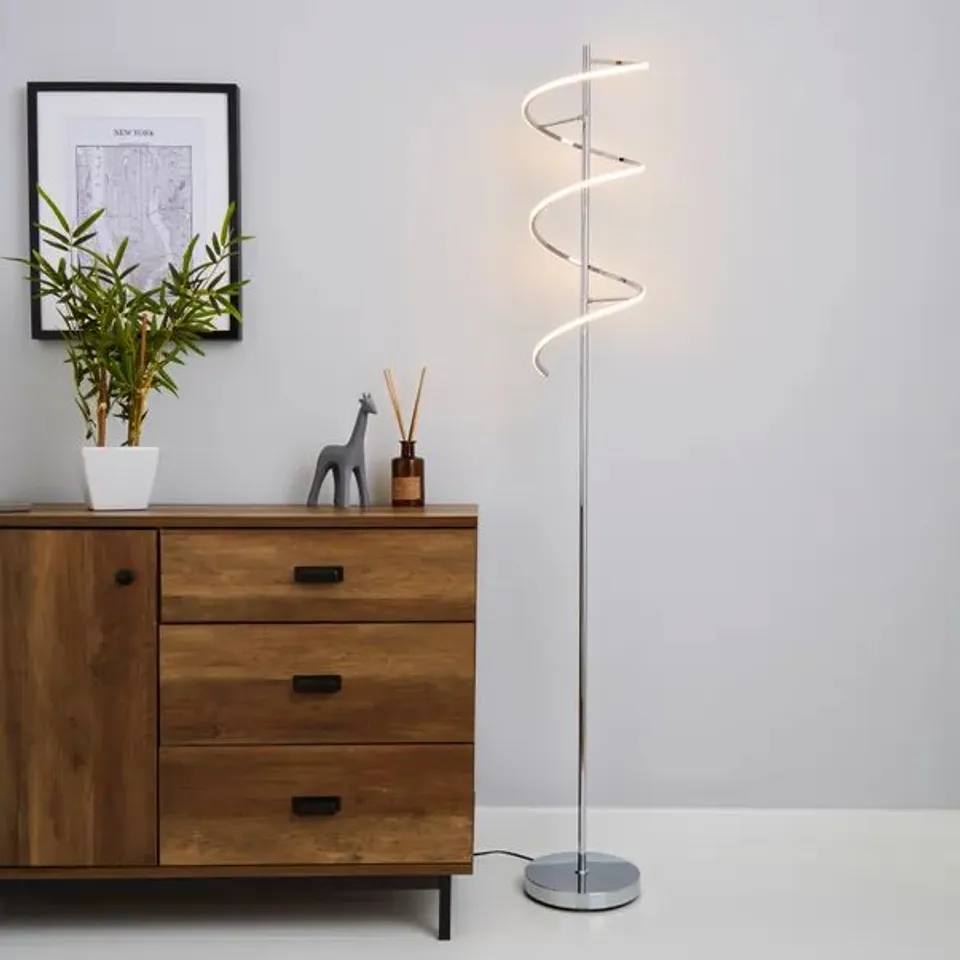 BOXED APOLLO INTEGRATED LED DIMMABLE CHROME FLOOR LAMP