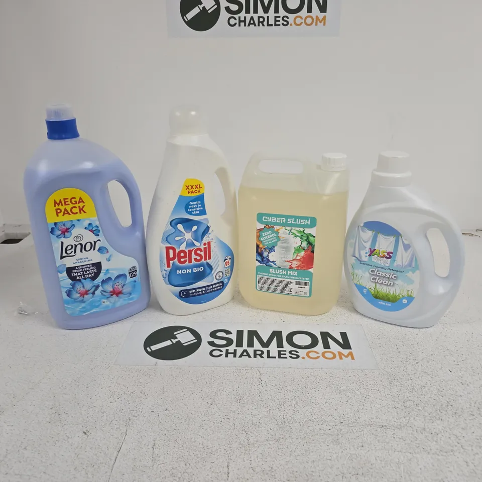 APPROXIMATELY 4 ASSORTED LARGE LIQUIDS TO INCLUDE YASS CLEAN LAUNDRY DETERGENT, CYBER SLASH, PERSIL NON BIO XXXL PACK, ETC - COLLECTION ONLY
