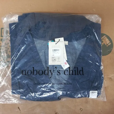 BAGGED NOBODY'S CHILD SL STARLIGHT MIDI DRESS IN DARK WASH SIZE UK 10