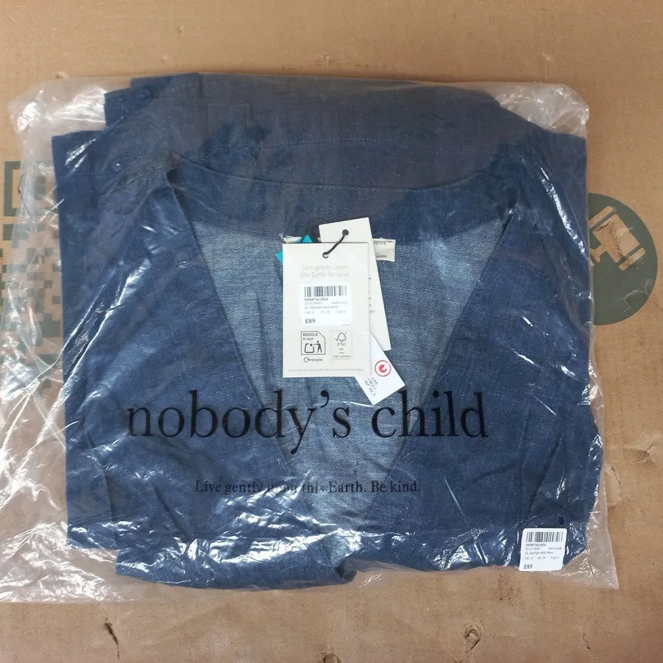BAGGED NOBODY'S CHILD SL STARLIGHT MIDI DRESS IN DARK WASH SIZE UK 10