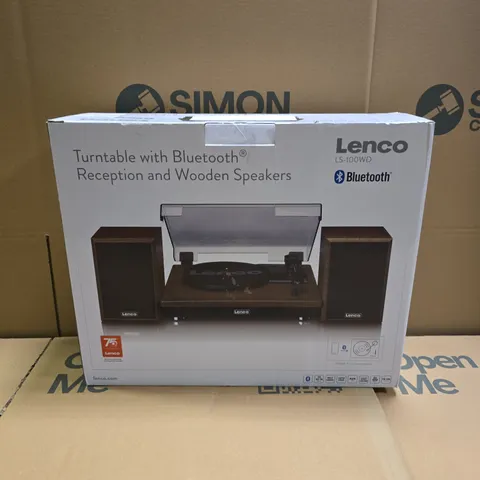 BOXED LENCO LS-100WD BELT DRIVE TURNTABLE WITH WOODEN SPEAKERS
