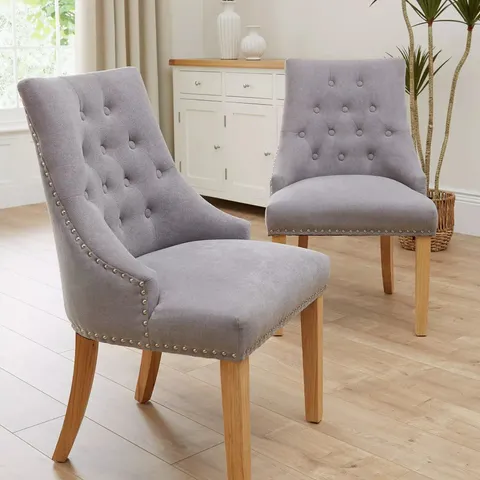 PAIR OF WARWICK FABRIC DINING CHAIRS IN GREY