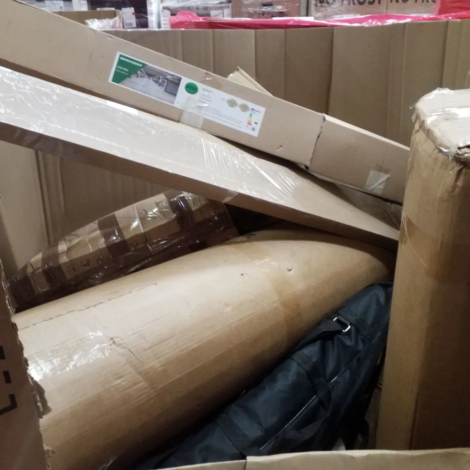 PALLET CONTAINING ASSORTED PRODUCTS INCLUDING EXERCISE MATS, SHOWER SYSTEM, RETRACTABLE GARDEN HOSE REEL & POP UP TENT
