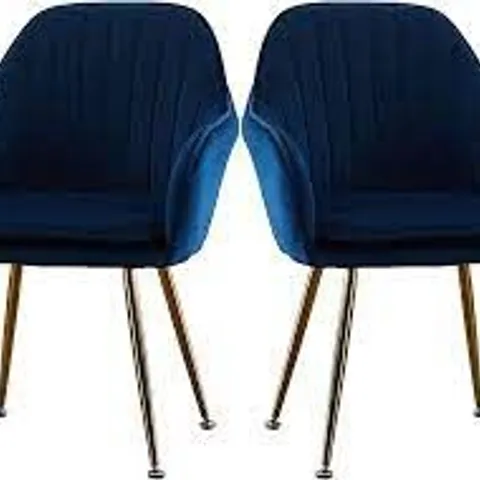 PAIR OF ALISHA BRASS LEGGED DINING CHAIRS - BLUE/BRASS (1 BOX)
