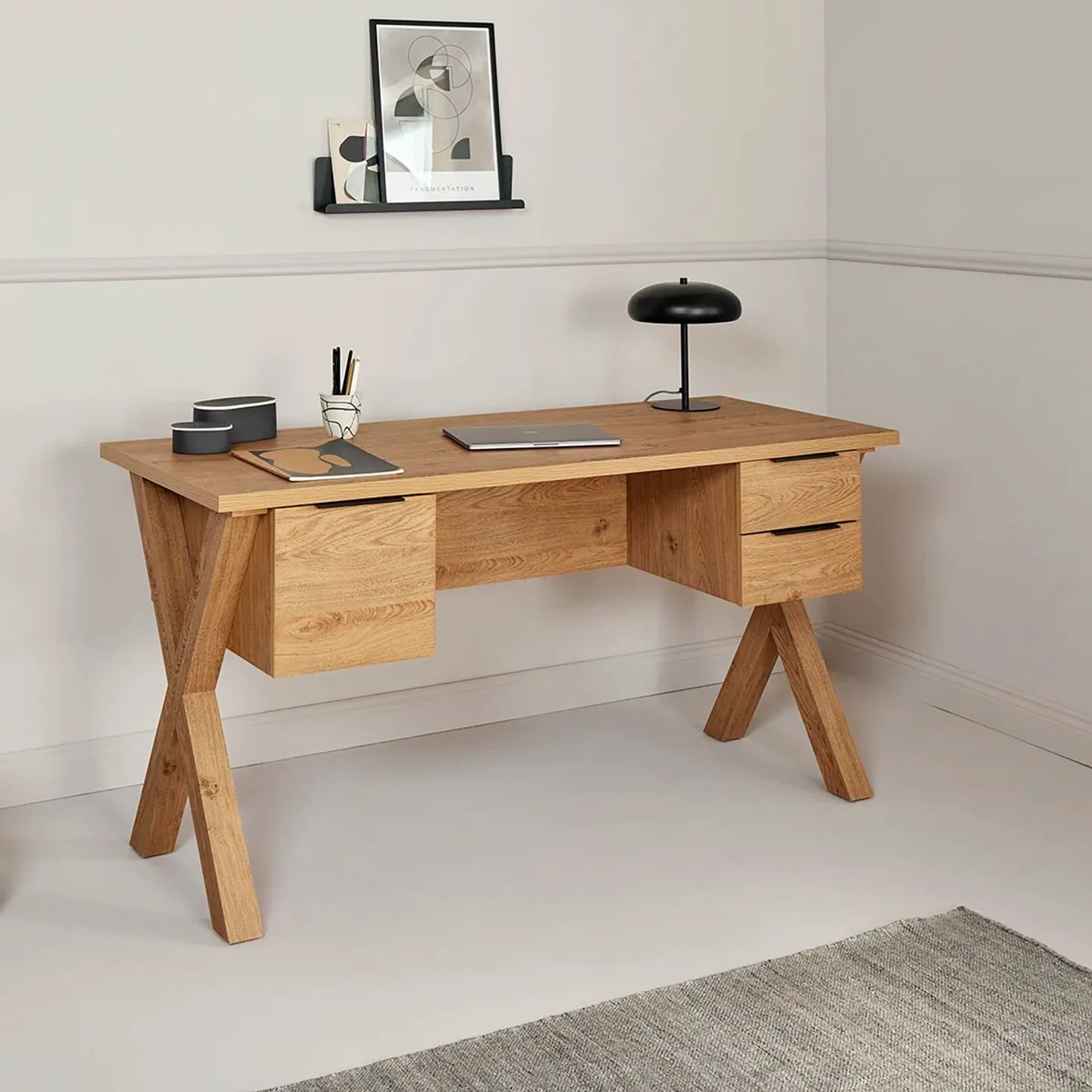 BOXED SOMMERALLEE X-CLUB 146cm W RECTANGLE WRITING DESK - OAK (1 BOX)