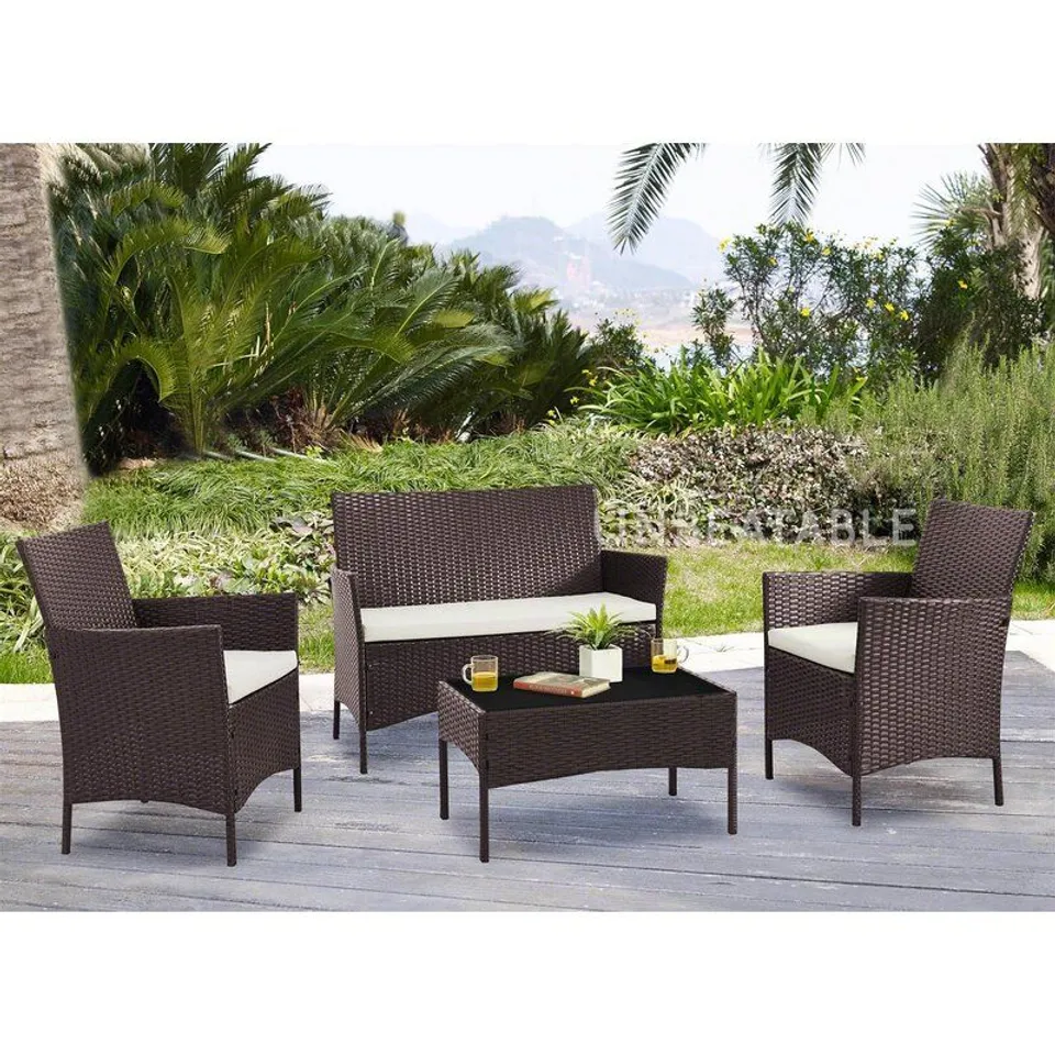 ALFRED 4 SEATER RATTAN SOFA SET DARK BROWN