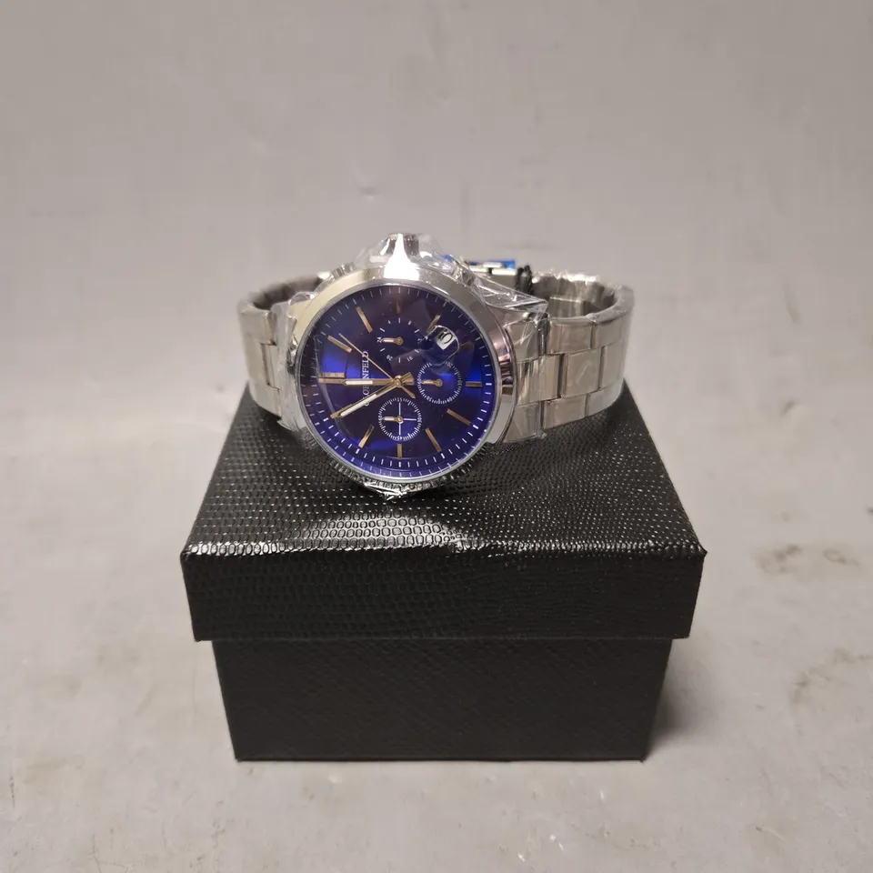 BOXED GLOBENFELD MARKSMAN WATCH IN SILVER/BLUE