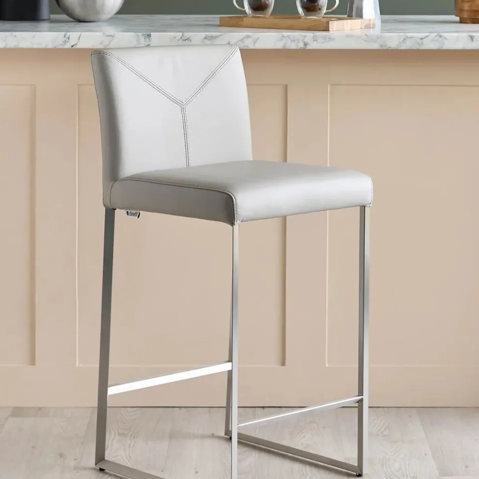 DANETTI MONTI LIGHT GREY LEATHER BAR STOOL