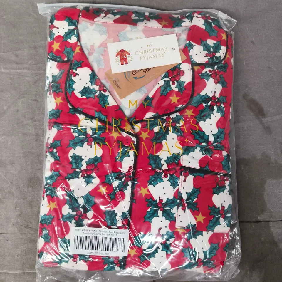 BAGGED MISTLETOE & WINE WOMEN'S TWO PIECE LONG MATCHING PYJAMA SET SIZE UK 10-12