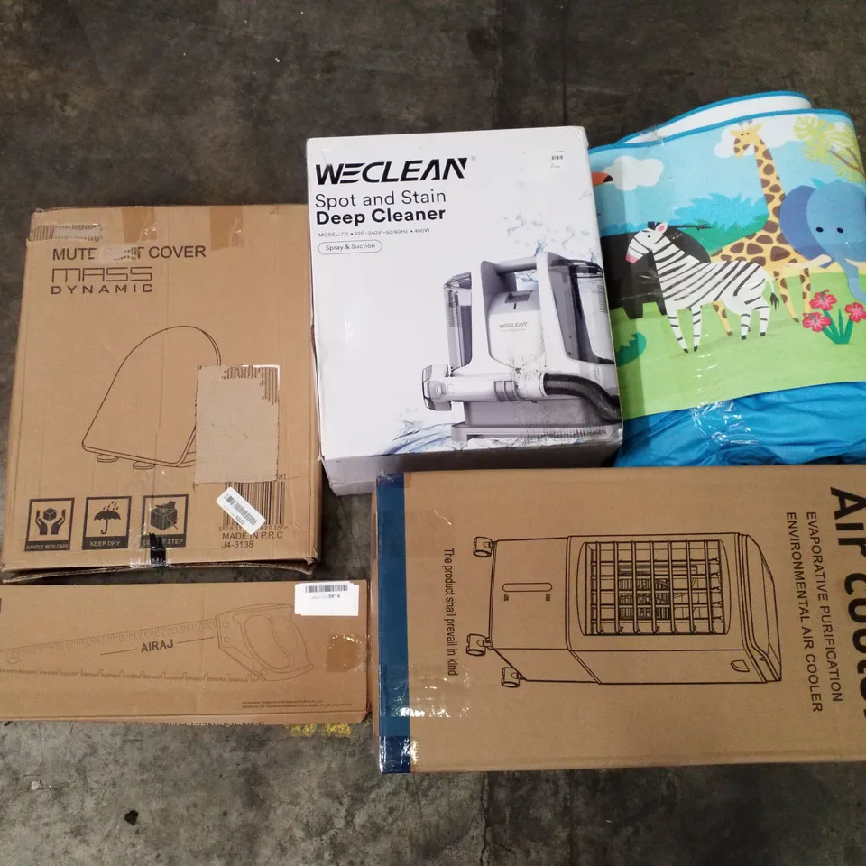PALLET OF ASSORTED PRODUCTS INCLUDING TOILET SEATS, HAND SAW, AIR COOLER, SPOT & STAIN DEEP CLEANER, KIDS POOL