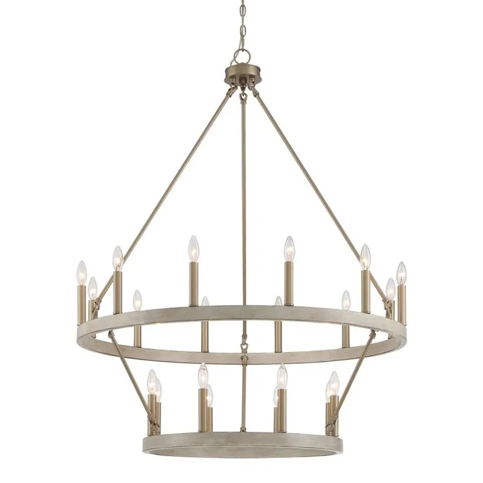BOXED FARWELL 2 TIER 20 LIGHT WAGON WHEEL CANDLE STYLE CHANDELIER (1 BOX)