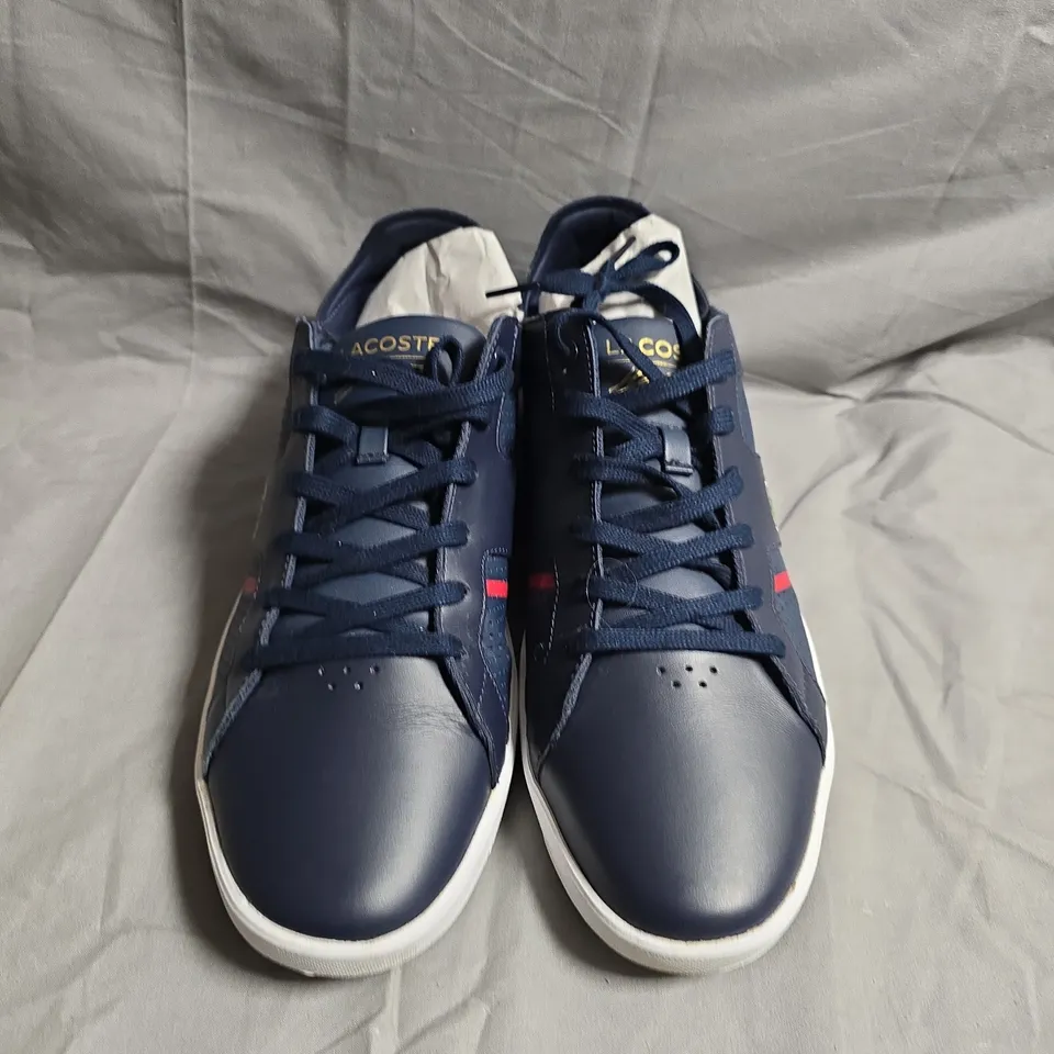 PAIR OF LACOSTE NAVY LEATHER SNEAKERS WITH CROCODILE LOGO - UK SIZE 11