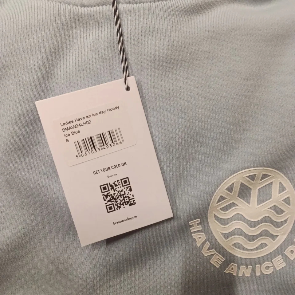 BRAND NEW BRASS MONKEY HOODIES - ICE BLUE SIZE SMALL APPROXIMATELY 11