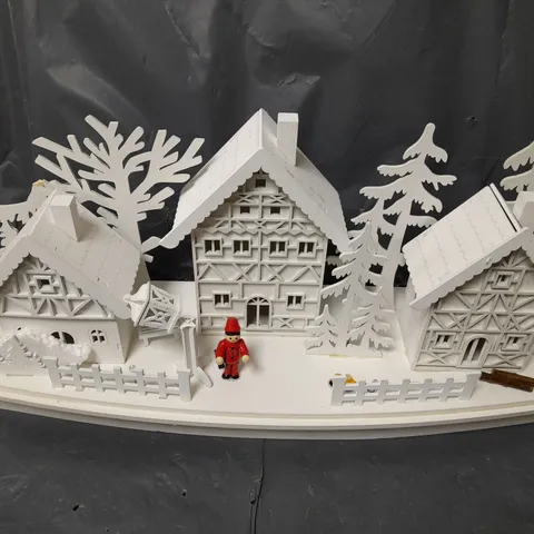 CHRISTMAS WHITE WOOD LIT VILLAGE SCENE