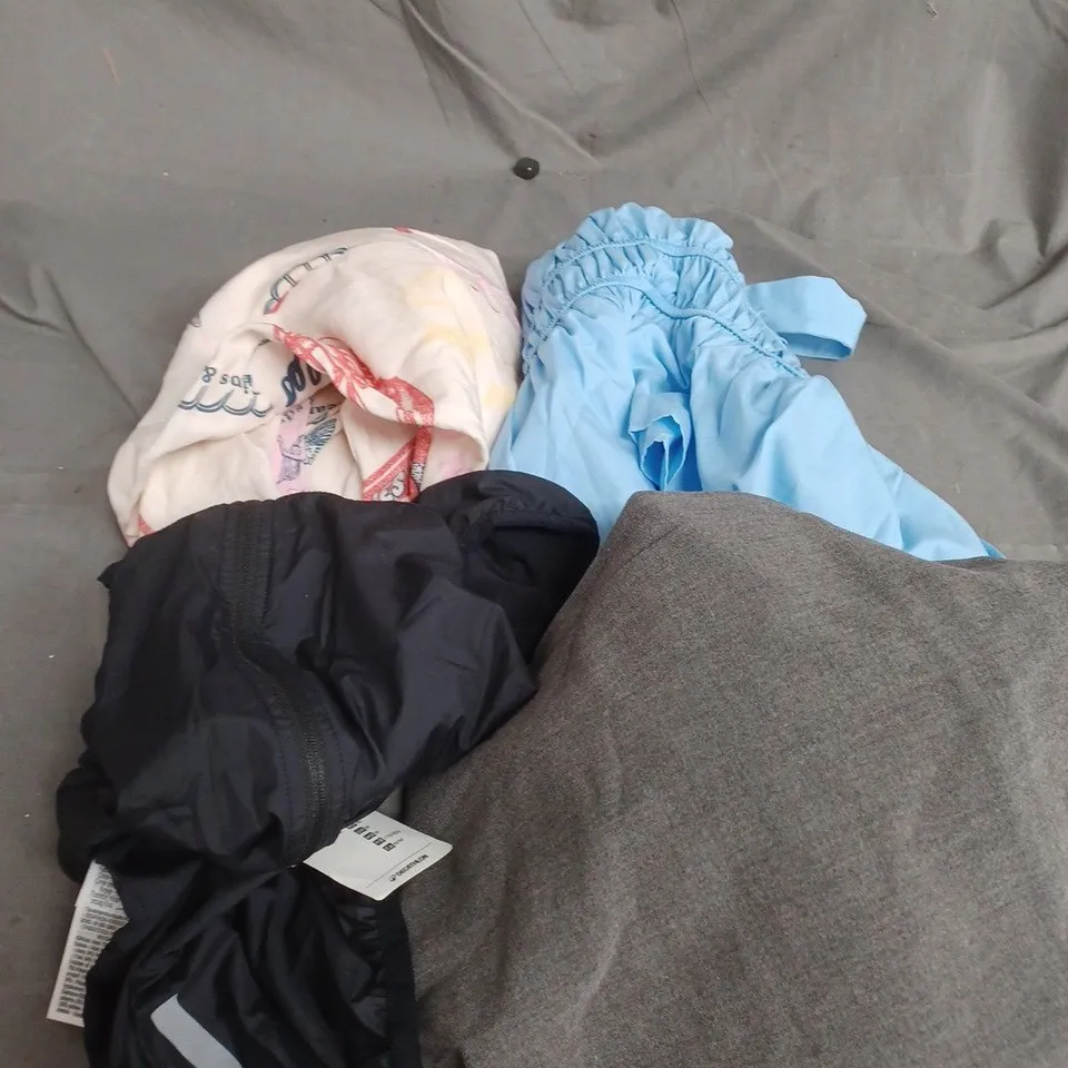 LARGE BOX OF APPROXIMATELY 20 ASSORTED CLOTHING ITEMS IN VARIOUS SIZES, STYLES AND COLOURS