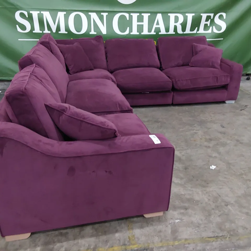 QUALITY BRITISH DESIGNER LOUNGE Co. CORNER GROUP AUBERGINE PLUSH FABRIC 