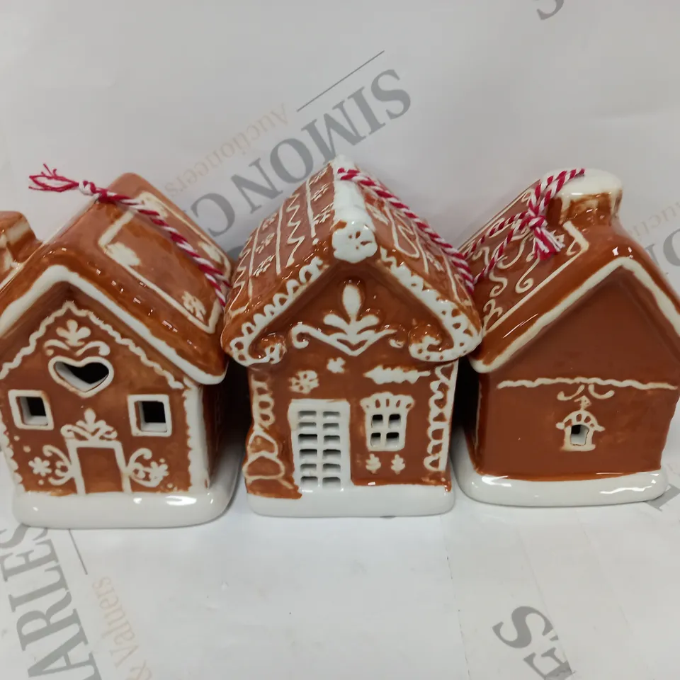 SET OF 3 PRE-LIT CERAMIC TREE HANGING GINGERBREAD HOUSES