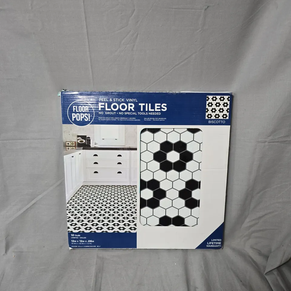 FLOOR POPS! PEEL & STICK VINYL FLOOR TILES – 10 TILES, 12IN X 12IN – BISCOTTO