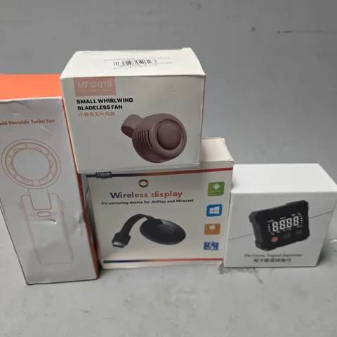 APPROXIMATELY 10 ASSORTED ITEMS TO INCLUDE - ELECTRONIC DIGITAL DIPMETER , SMALL WHIRLWIND BLADELESS FAN ETC
