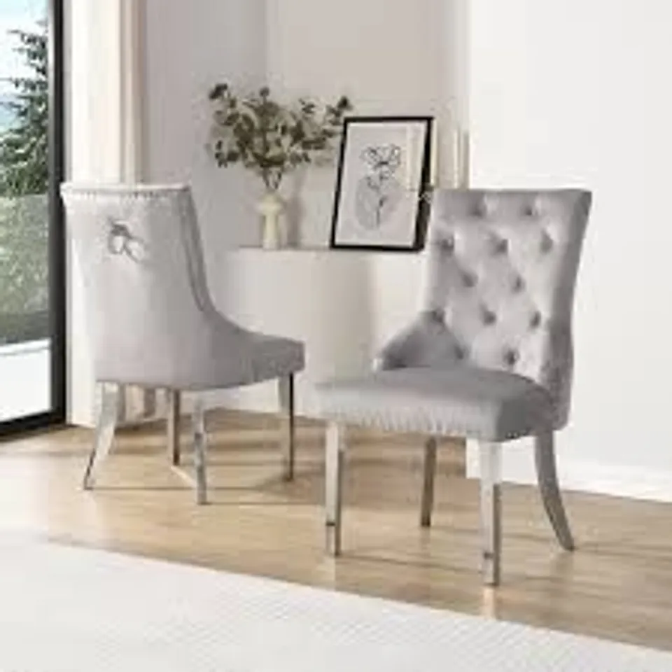 BOXED IMPERIAL DINING CHAIR, GREY CLASSIC VELVET & CHROME (1 BOX)