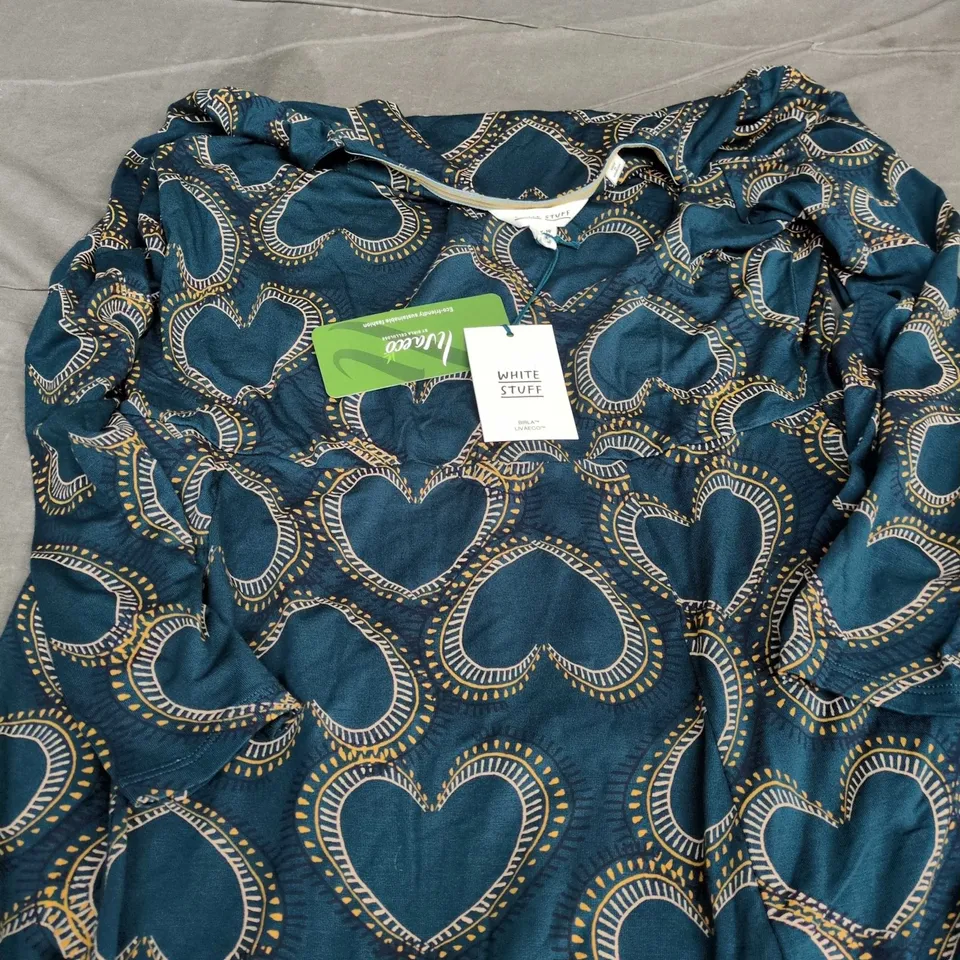 WHITE STUFF WOMEN'S TOP - TEAL HEART PATTERN, UK 14 