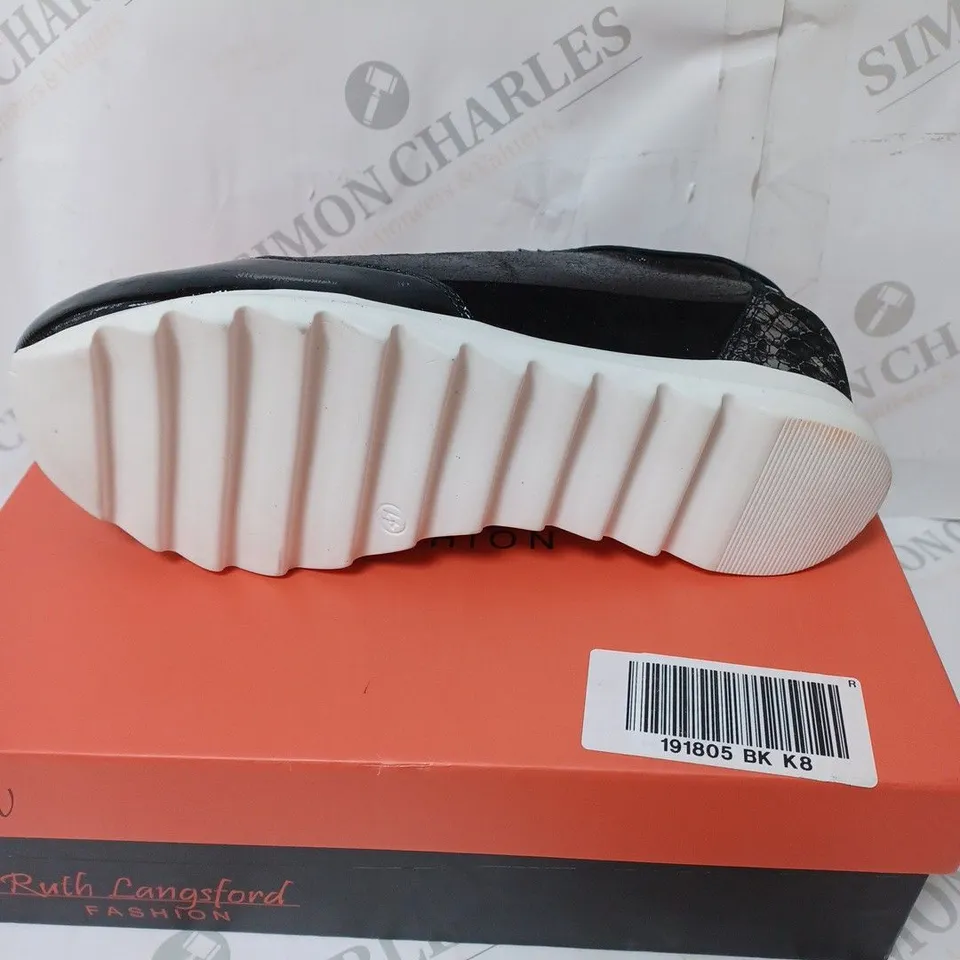 BOXED RUTH LANGSFORD WEDGE TRAINERS, BLACK - SIZE 8