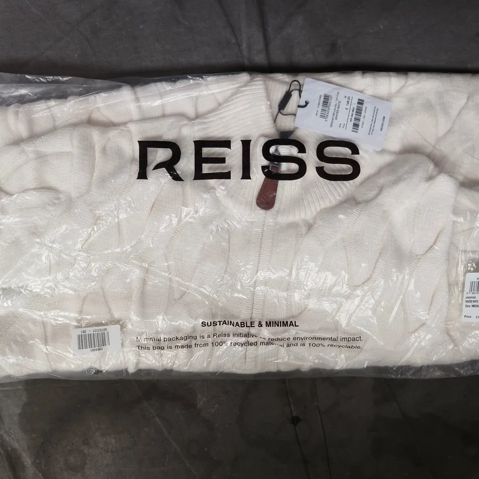 BAGGED REISS LONG SLEEVE HALF ZIP SWEATER IN WINTER WHITE SIZE MEDIUM