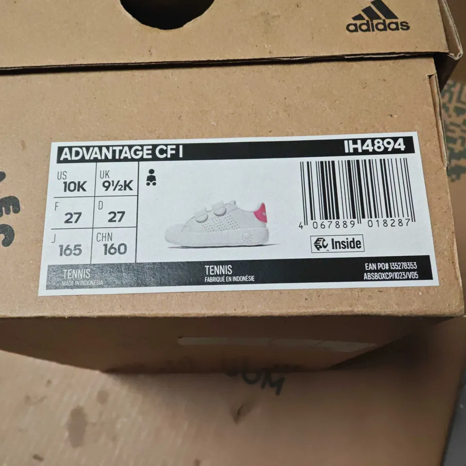 BOXED ADIDAS ADVANTAGE CF I KIDS TRAINERS – WHITE WITH PINK HEEL, UK 9½K 