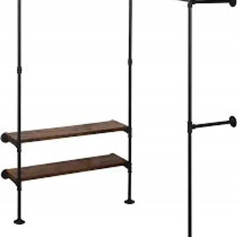 BOXED WOLTU INDUSTRIAL STYLE CLOTHES RAIL WITH SHELVES - VINTAGE BROWN (1 BOX)