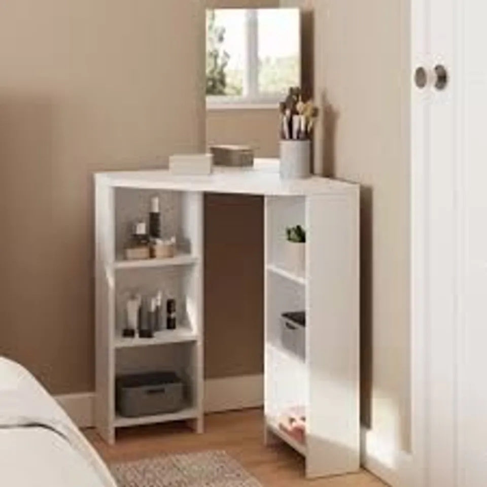 BOXED GFW FRANCES WHITE CORNER DRESSING TABLE WITH MIRROR (1 BOX)