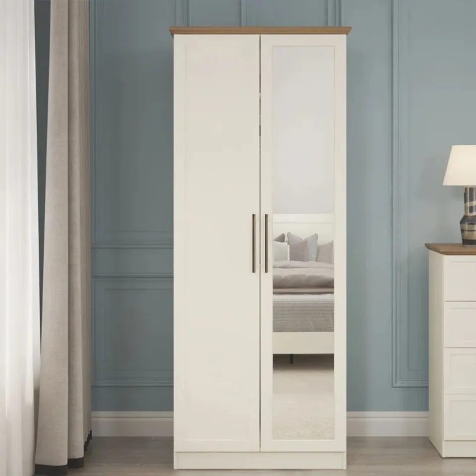 BOXED FEYA 2 DOOR WARDROBE WITH MIRROR (1 BOX)