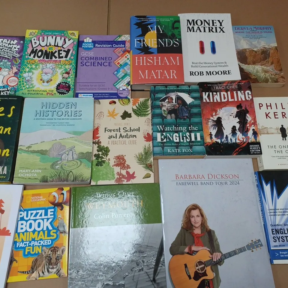 LARGE QUANTITY OF ASSORTED BOOKS TO INCLUDE EVERYDAY SEXISM, QUEEN OF STORMS BY RAYMOND DEIST AND MULTIPLE RELIGIOUS AND MALCOLM THE WEAVER BOOKS